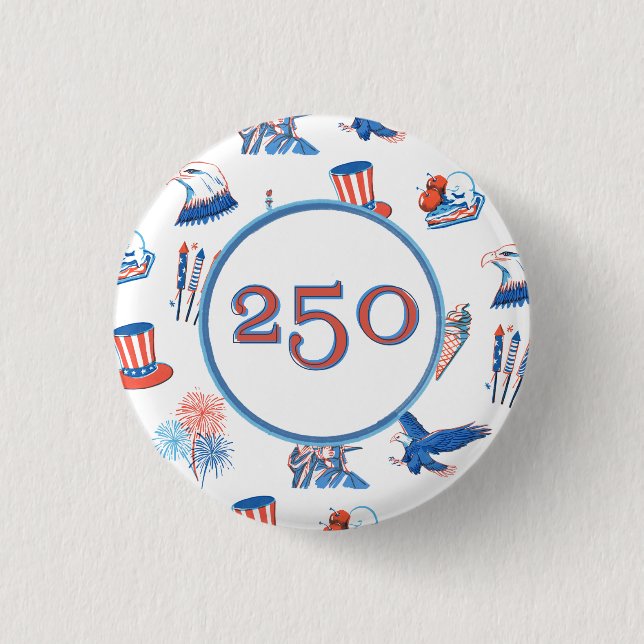 250-års fjärde juli patriotisk vattenfärgsparty knapp (Framsida)