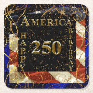 250-års Grattis Amerika! Underlägg Papper Kvadrat