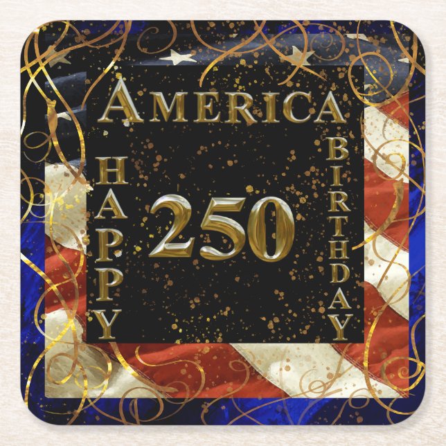 250-års Grattis Amerika! Underlägg Papper Kvadrat (Framsidan)