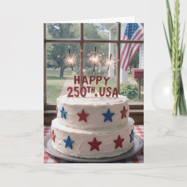 250-års USA födelsedagstårta med gnistrar Kort (Framsida)