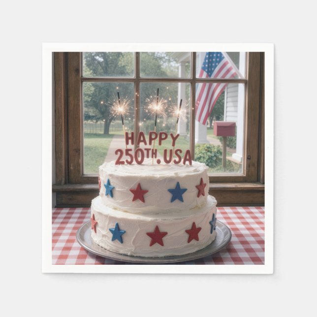 250-års USA födelsedagstårta med gnistrar Pappersservett (Framsidan)