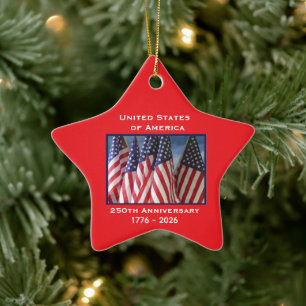 250-årsdagen USA Patriotic Flaggor Premium Julgransprydnad Keramik