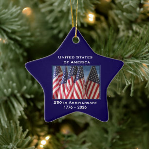 250-årsdagen USA Patriotic Flaggor Premium Julgransprydnad Keramik