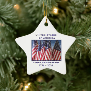 250-årsdagen USA Patriotic Flaggor Premium Julgransprydnad Keramik