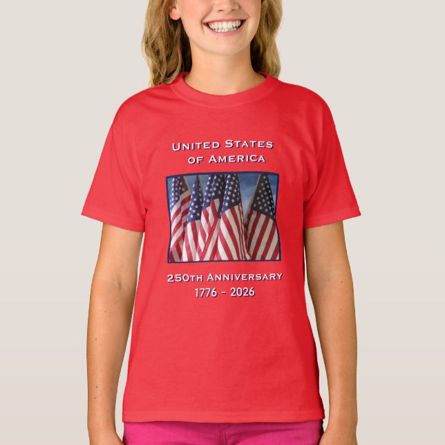 250-årsdagen USA Patriotic Red Kids T Shirt (Framsida)