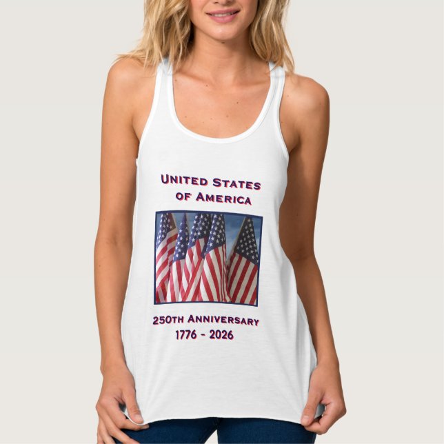 250-årsdagen USA Patriotic White Linne Med Racerback (Framsida)