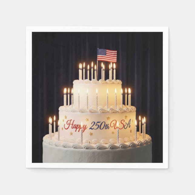 250-årsfirande av USA med flaggprydd födelsedagstå Pappersservett (Framsidan)