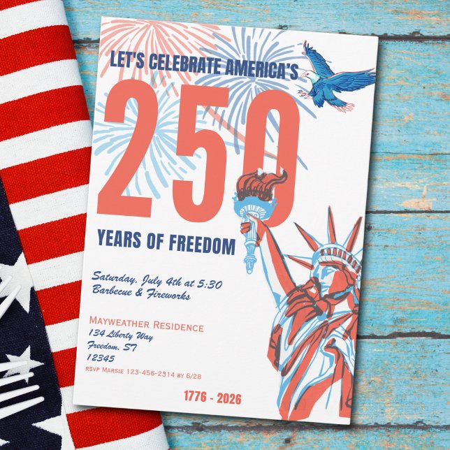 250-årsjubileum Amerika Retro Staty över Friheten Inbjudningar (250th America Anniversary Retro Statue Of Liberty Invitation
)