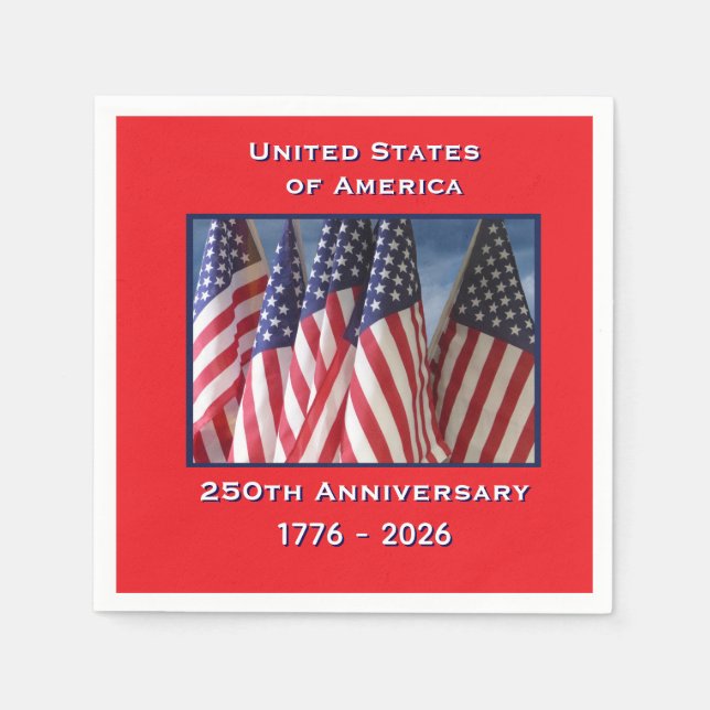 250-årsjubileum Födelsedag USA-flaggor Papper Pappersservett (Framsidan)