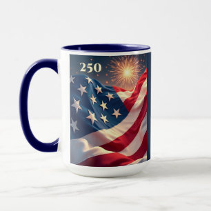 250-årsjubileum för amerikanska flaggan och fyrver mugg