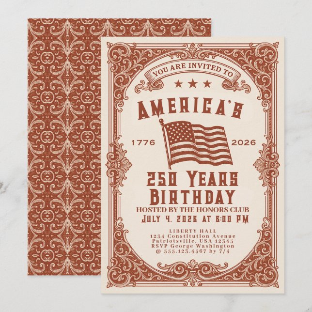 250-årsjubileum för USA Inbjudningar (Fram/baksida)