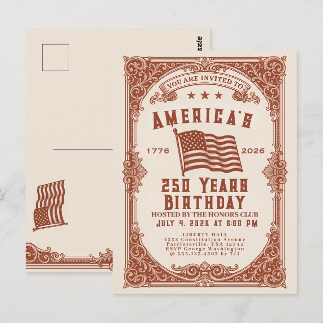 250-årsjubileum för USA Vykort (Fram/baksida)