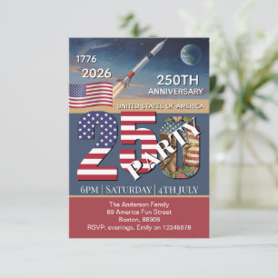 250-årsjubileum USA, amerikansk flagga / Patriotis Inbjudningar