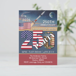 250-årsjubileum USA, amerikansk flagga / Patriotis Inbjudningar