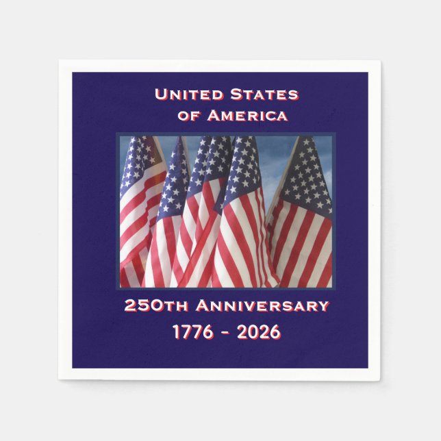250-årsjubileum USA Patriotic Flaggor Papper Pappersservett (Framsidan)