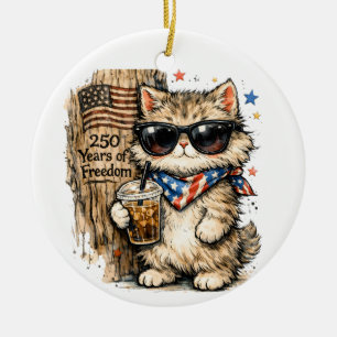 250-årsjubileum USA Patriotisk Katt Iced Coffee Julgransprydnad Keramik