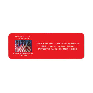 250-årsjubileum USA Patriotiska Amerikanska Flaggo Returadress Etikett