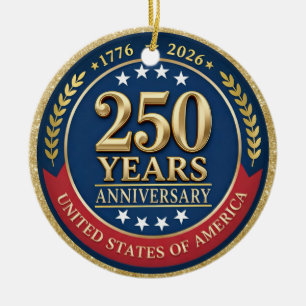250-årsjubileum USA Patriotiskt   1776–2026 Julgransprydnad Keramik
