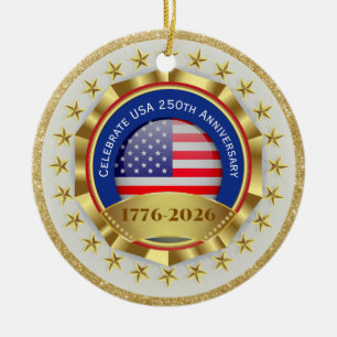 250-årsjubileum USA Patriotiskt 1776–2026 Julgransprydnad Keramik