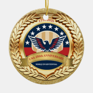 250-årsjubileum USA Patriotiskt 1776–2026 Julgransprydnad Keramik