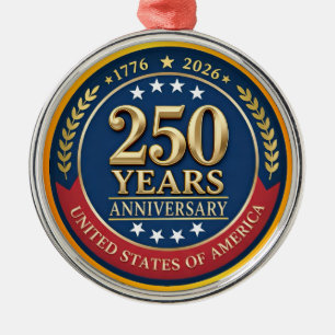 250-årsjubileum USA Patriotiskt   1776–2026 Julgransprydnad Metall
