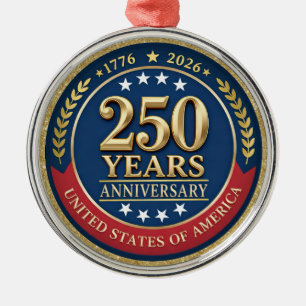 250-årsjubileum USA Patriotiskt   1776–2026 Julgransprydnad Metall