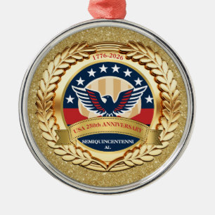 250-årsjubileum USA Patriotiskt 1776–2026 Julgransprydnad Metall