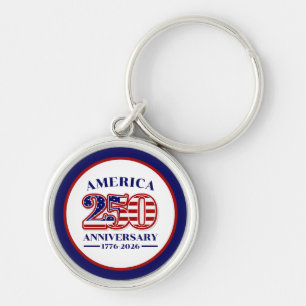 250-årsjubileum USA Patriotiskt 1776–2026 Rund Silverfärgad Nyckelring
