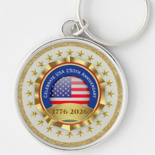 250-årsjubileum USA Patriotiskt 1776–2026 Rund Silverfärgad Nyckelring