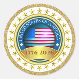 250-årsjubileum USA Patriotiskt   1776–2026 Runt Klistermärke