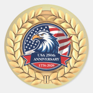 250-årsjubileum USA Patriotiskt   1776–2026 Runt Klistermärke