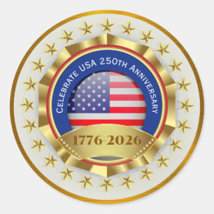 250-årsjubileum USA Patriotiskt   1776–2026 Runt Klistermärke