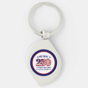 250-årsjubileum USA Patriotiskt 1776–2026 Swirl Silverfärgad Nyckelring