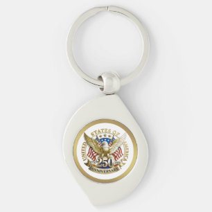 250-årsjubileum USA Patriotiskt 1776–2026 Swirl Silverfärgad Nyckelring