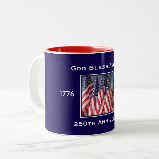 250-årsjubileum USA Patriotiskt Gud välsigne Ameri Två-Tonad Mugg (Framsida vänster)