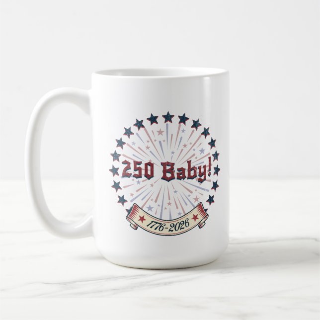 250 Baby America 250 Patriotisk Eldshow Design Kaffemugg (Vänster)