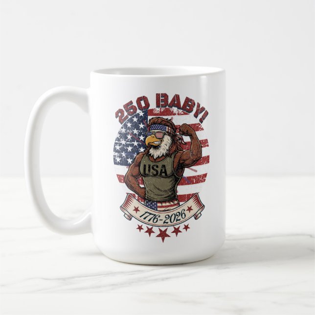 250 Baby! American Patriotic Eagle Flex 1776-2026 Kaffemugg (Vänster)