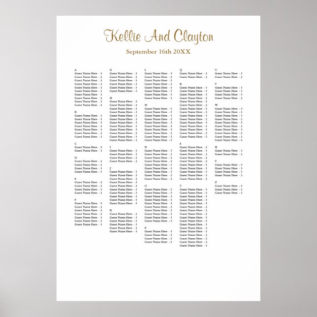 250+ enkelt sittdiagram för Bröllop Poster (Framsidan)