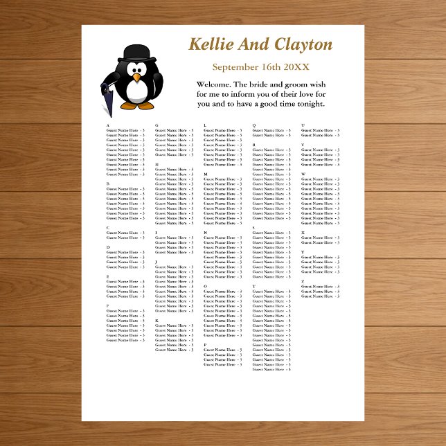 250 Funny Penguin Greeter Bröllop-sätesdiagram Poster (Skapare uppladdad)