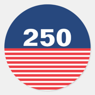 250 Red White och Blue USA-jubileum Runt Klistermärke