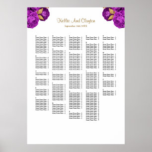250+ Sätesdiagram för Lila och Guld Blommigt Bröll Poster