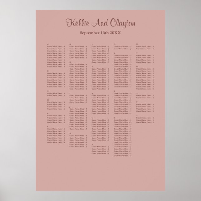 250+ Sittdiagram för kanel Ro enkelt Bröllop Poster (Framsidan)