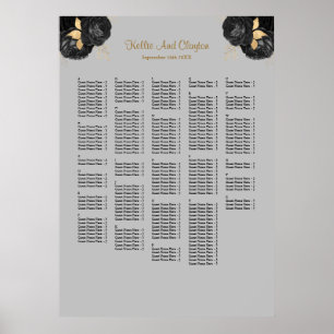 250 Sittplatsdiagram för svart och Guld Blommigt B Poster