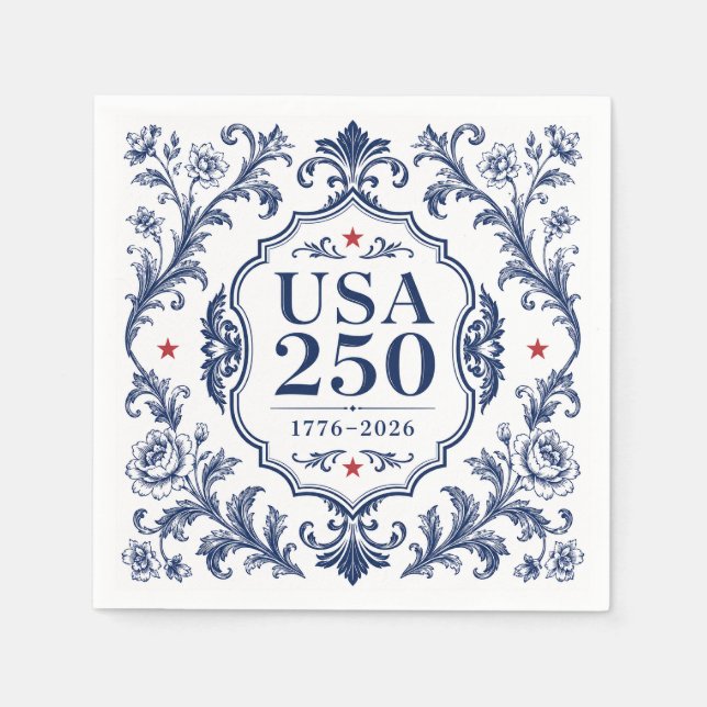 250 USA Blommig Pappers Tallrik Pappersservett (Framsidan)