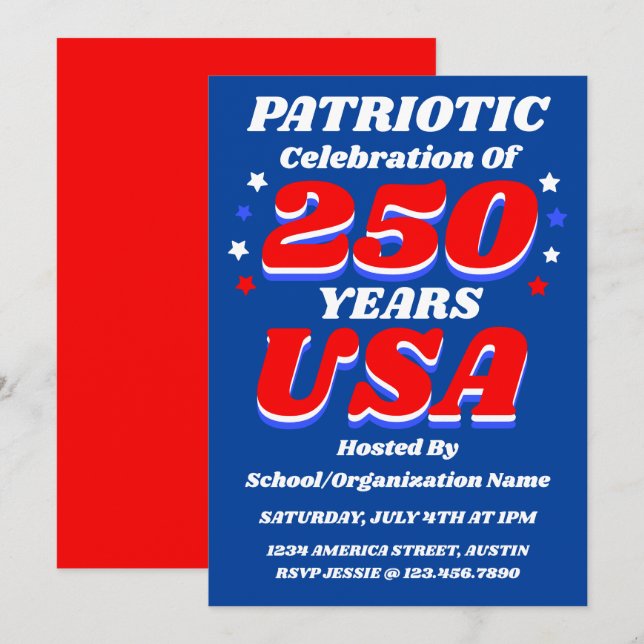 250 USA Celebration Bulk Editable Patriotic Invite Inbjudningar (Fram/baksida)