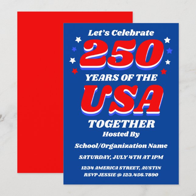 250 USA Party Customizable Patriotic Invite Inbjudningar (Fram/baksida)