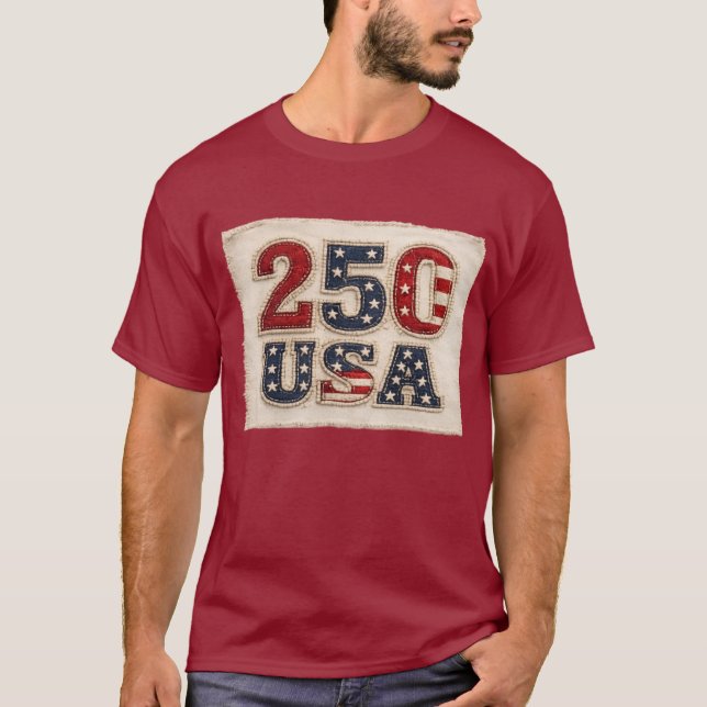 250 USA Vintage Broderikonst T Shirt (Framsida)