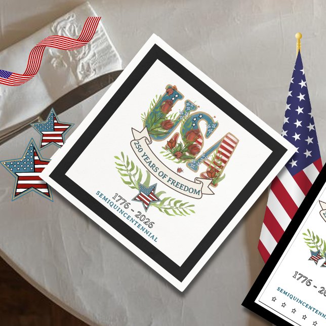 250 Years of Freedom Chic Patriotic Black Border Pappersservett (250 Years of Freedom Chic Patriotic Black Border Napkins)