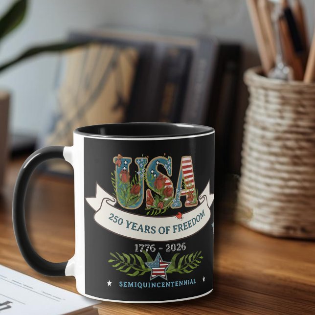 250 Years of Freedom Elegant Patriotic Black Mugg (250 Years of Freedom Elegant Patriotic Black Mug)
