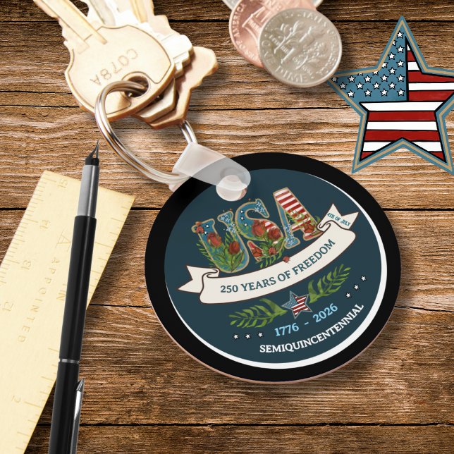 250 Years of Freedom Elegant Patriotic Blue Nyckelring (250 Years of Freedom Elegant Patriotic Blue Keychain)